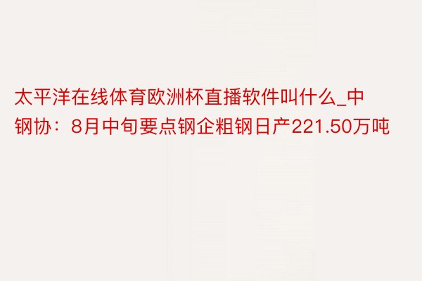 太平洋在线体育欧洲杯直播软件叫什么_中钢协：8月中旬要点钢企粗钢日产221.50万吨